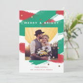 Moderne penseelstreken en goud | Kerstfoto Feestdagenkaart (Staand voorkant)