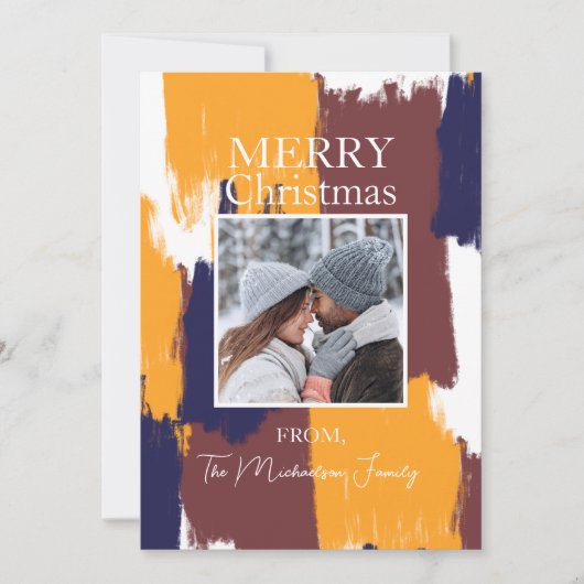 Moderne penseelstreken familie foto Kerstmis Feestdagenkaart (Voorkant)