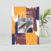 Moderne penseelstreken familie foto Kerstmis Feestdagenkaart (Staand voorkant)