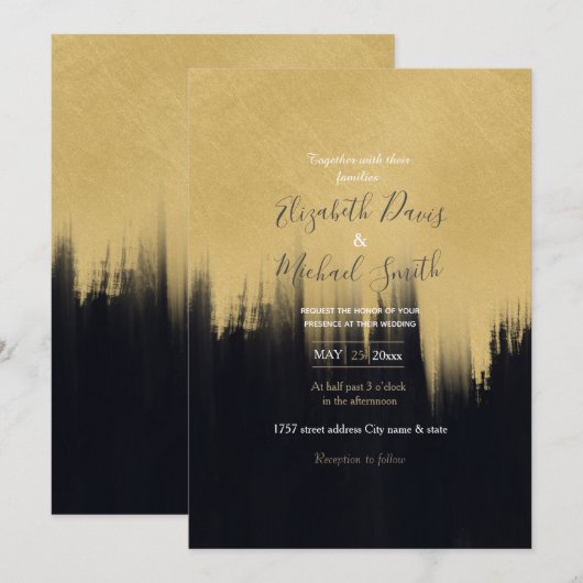 Moderne penseelstreken Gold Black design Kaart (Voorkant / Achterkant)