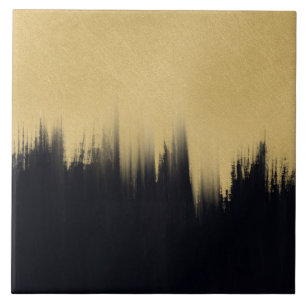 Moderne penseelstreken Gold Black design Tegeltje