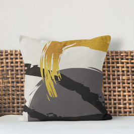 Moderne penseelstreken - Goud, Grijs & Zwart Kussen