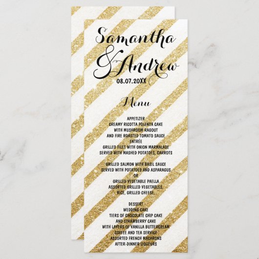 Moderne penseelstreken gouden strepen bruiloft men menu (Voorkant / Achterkant)