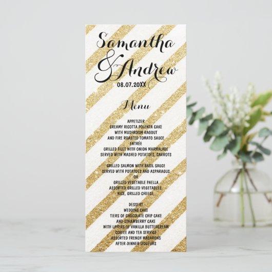 Moderne penseelstreken gouden strepen bruiloft men menu (Staand voorkant)