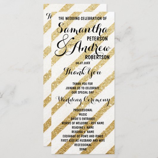 Moderne penseelstreken gouden strepen Trouwprogram Programmakaart (Voorkant / Achterkant)