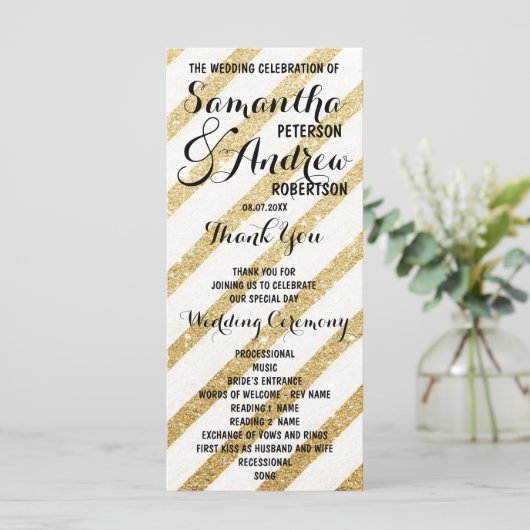 Moderne penseelstreken gouden strepen Trouwprogram Programmakaart (Staand voorkant)