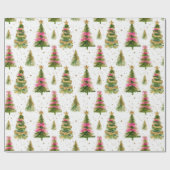 Moderne penseelstreken kerstbomen cadeaupapier (Vlak)