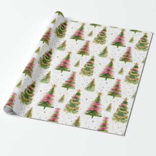 Moderne penseelstreken kerstbomen cadeaupapier