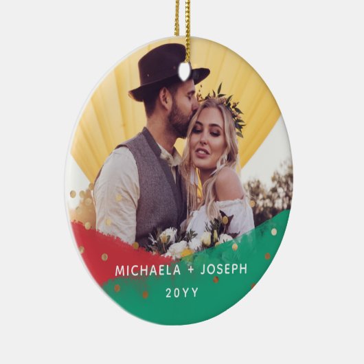 Moderne penseelstreken | Kerstfoto 2 Keramisch Ornament (Rechts)