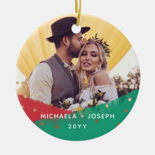 Moderne penseelstreken | Kerstfoto 2 Keramisch Ornament (Voorkant)