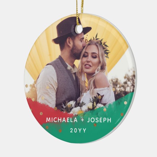 Moderne penseelstreken | Kerstfoto 2 Keramisch Ornament (Links)