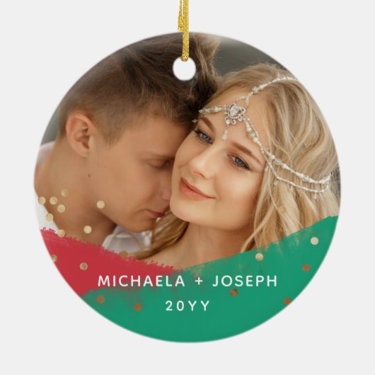 Moderne penseelstreken | Kerstfoto 2 Keramisch Ornament (Achterkant)