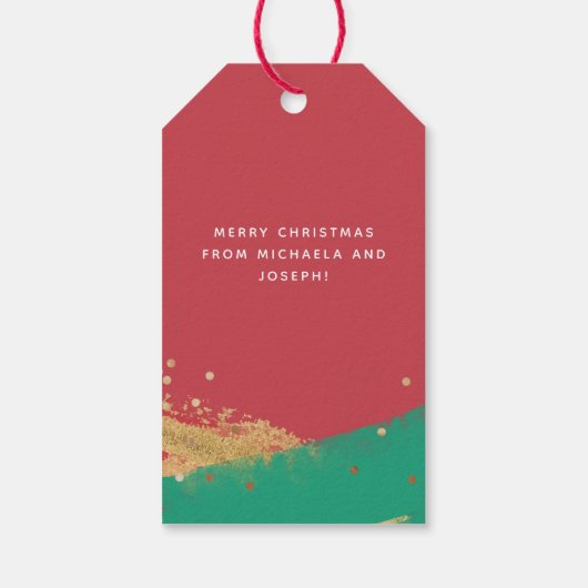 Moderne penseelstreken | Kerstfoto Cadeaulabel (Achterkant)