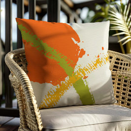 Moderne penseelstreken - Oranje, groen en geel Kussen