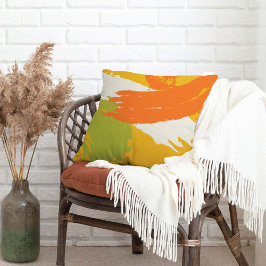 Moderne penseelstreken - Oranje, Groen & Geel Kussen