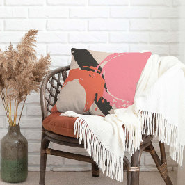 Moderne penseelstreken - Roze, perzik en zwart op Kussen