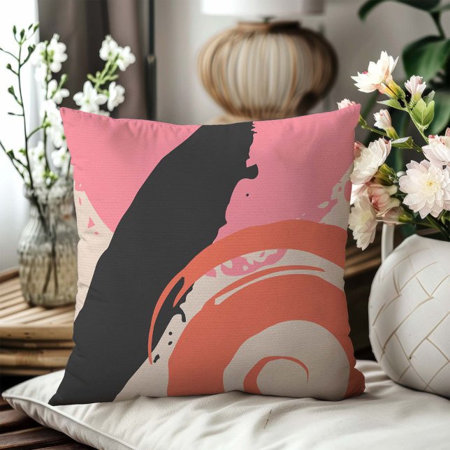 Moderne penseelstreken - Roze, Perzik & Zwart op B Kussen (Creator heeft geüpload)