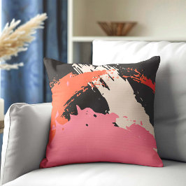 Moderne penseelstreken - Roze, Perzik & Zwart op B Kussen