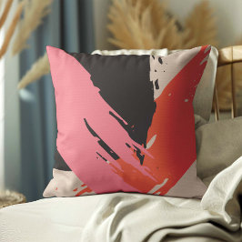 Moderne penseelstreken - Roze, Perzik & Zwart op B Kussen