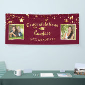 Moderne penseelstrips Maroon en gouden foto Spandoek (Beurs)