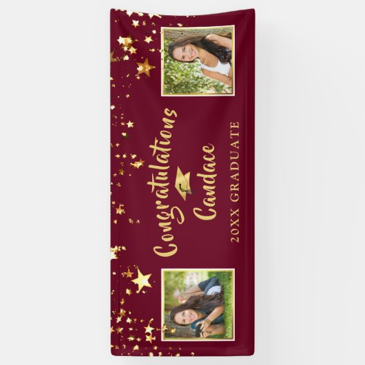 Moderne penseelstrips Maroon en gouden foto Spandoek (Verticaal)