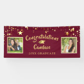 Moderne penseelstrips Maroon en gouden foto Spandoek (Horizontaal)