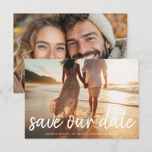 Moderne penseeltekst Meervoudig volledig afgeleid Save The Date (Voorkant / Achterkant)