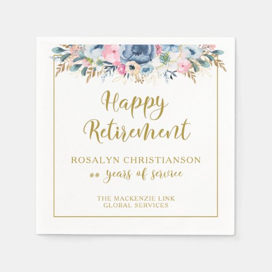 Moderne Pensioen Elegant Script Gouden Bloem Servet (Voorkant)