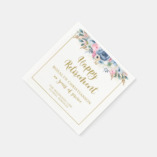 Moderne Pensioen Elegant Script Gouden Bloem Servet (Hoek)