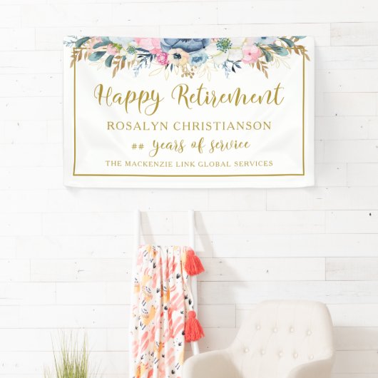 Moderne Pensioen Elegant Script Gouden Bloem Spandoek (Insitu)