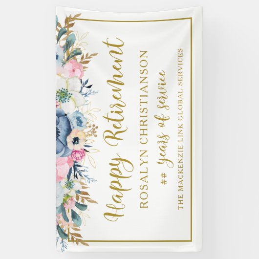 Moderne Pensioen Elegant Script Gouden Bloem Spandoek (Verticaal)