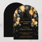 Moderne Pensioen Partij Zwart Goud Glitter Arch Kaart (Voorkant / Achterkant)