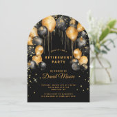 Moderne Pensioen Partij Zwart Goud Glitter Arch Kaart (Staand voorkant)