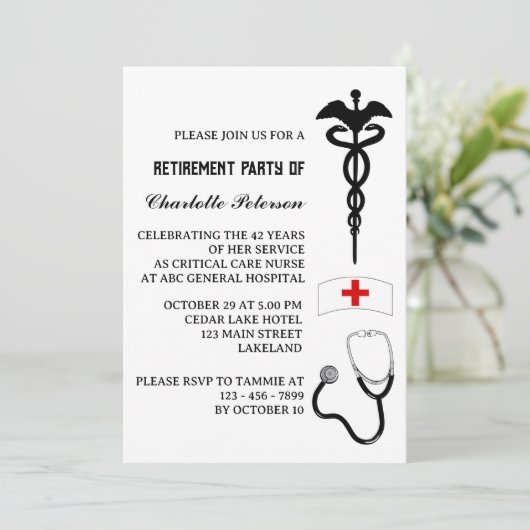 Moderne pensioenpartij voor verpleegsters kaart (Staand voorkant)