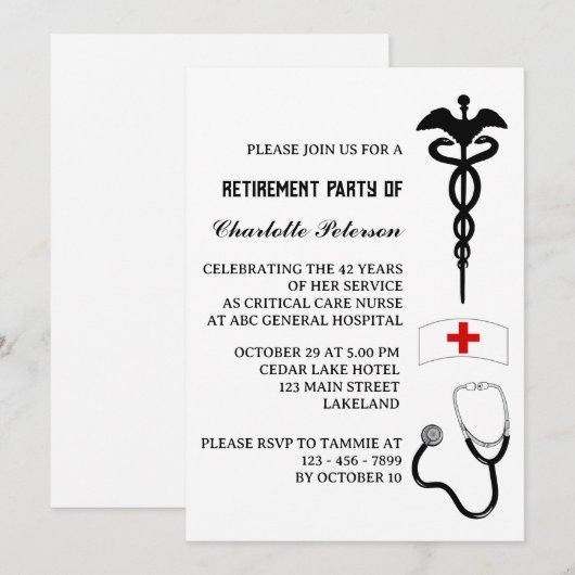 Moderne pensioenpartij voor verpleegsters kaart (Voorkant / Achterkant)