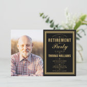 Moderne Pensioenpartij: zwart en gouden foto Kaart (Staand voorkant)