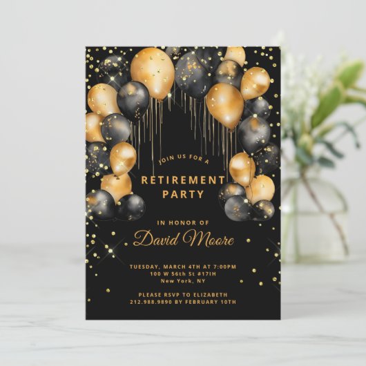 Moderne Pensioenpartij Zwart Goud Kaart (Staand voorkant)