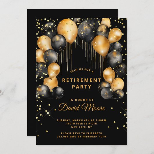 Moderne Pensioenpartij Zwart Goud Kaart (Voorkant / Achterkant)