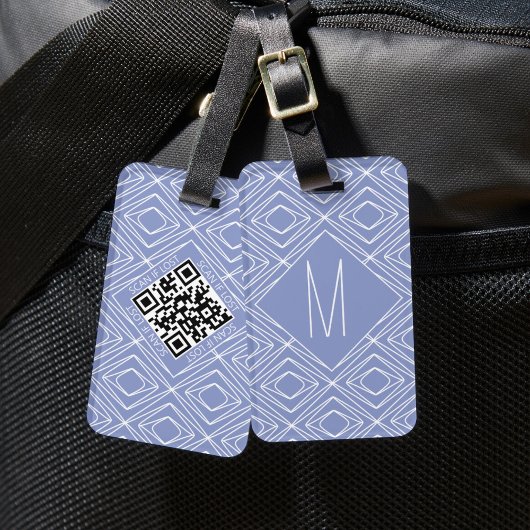 Moderne Periwinkle Blauw Geometrisch Patroon QR co Bagagelabel