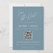 Moderne Periwinkle Blauwe QR-code Foto Save The Date (Voorkant)