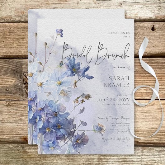 Moderne Periwinkle Blauwe Wildbloemen Bruidsbrunch Kaart