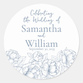 Moderne Periwinkle Blue Boho Bloemen Huwelijk Ronde Sticker