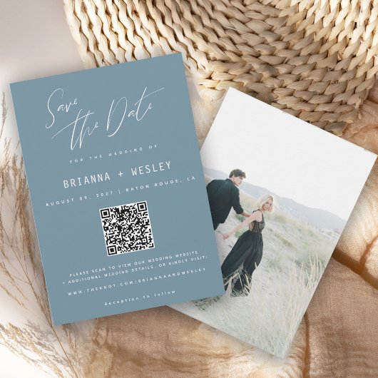 Moderne Periwinkle Blue QR Code Foto Save The Date