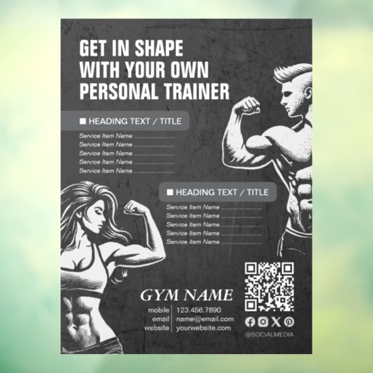 Moderne Personal Fitness Trainer Menu's Prijslijst Raamsticker (Vel 3)