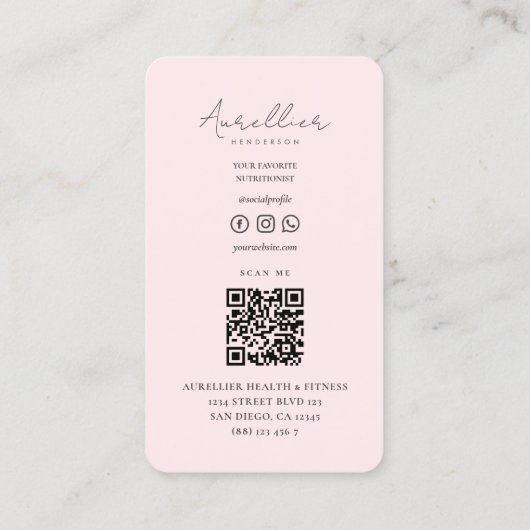 Moderne Personal Trainer Fitness Diëtist Roze Visitekaartje (Achterkant)