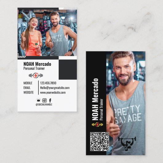 Moderne Personal Trainer Fitness met Foto Visitekaartje (Voorkant / Achterkant)