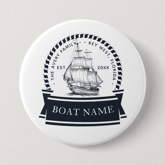 Moderne, persoonlijk geschakelde nautical boat ronde button 7,6 cm (Voorkant)
