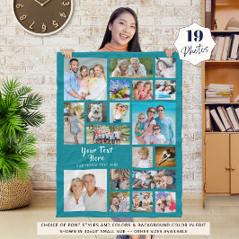 Moderne persoonlijke 19 foto-Collage Blauwgroen Fleece Deken