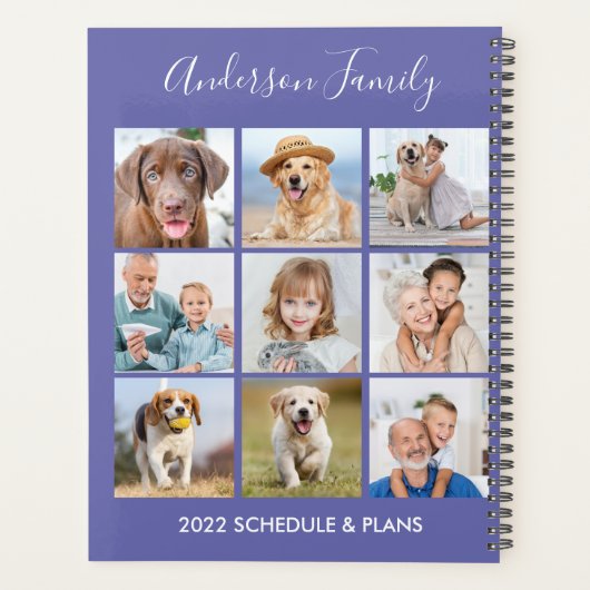 Moderne persoonlijke 9 fotocollage Periwinkle Planner (Achterkant)