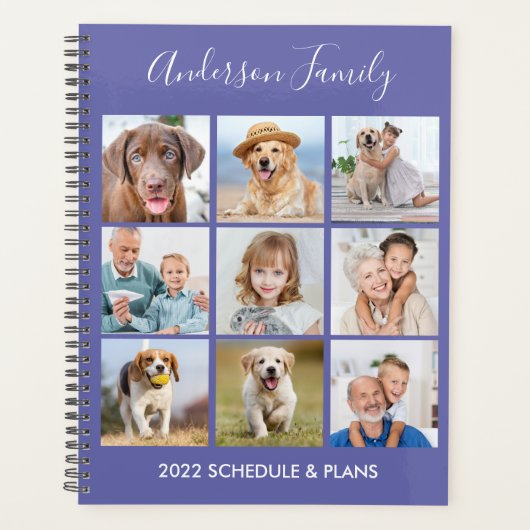 Moderne persoonlijke 9 fotocollage Periwinkle Planner (Voorkant)